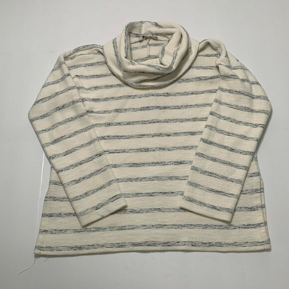 Loft Pullover Sweater Small Womens Ivory Black Striped Cowl neck Texture - Picture 7 of 11